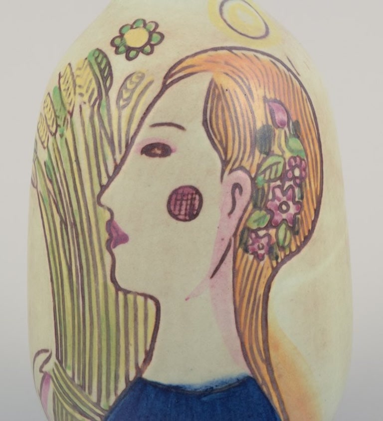 Carl Harry Stalhane for Rorstrand, Sweden. "Folkvisan" ceramic vase with motif of a young farming - 5