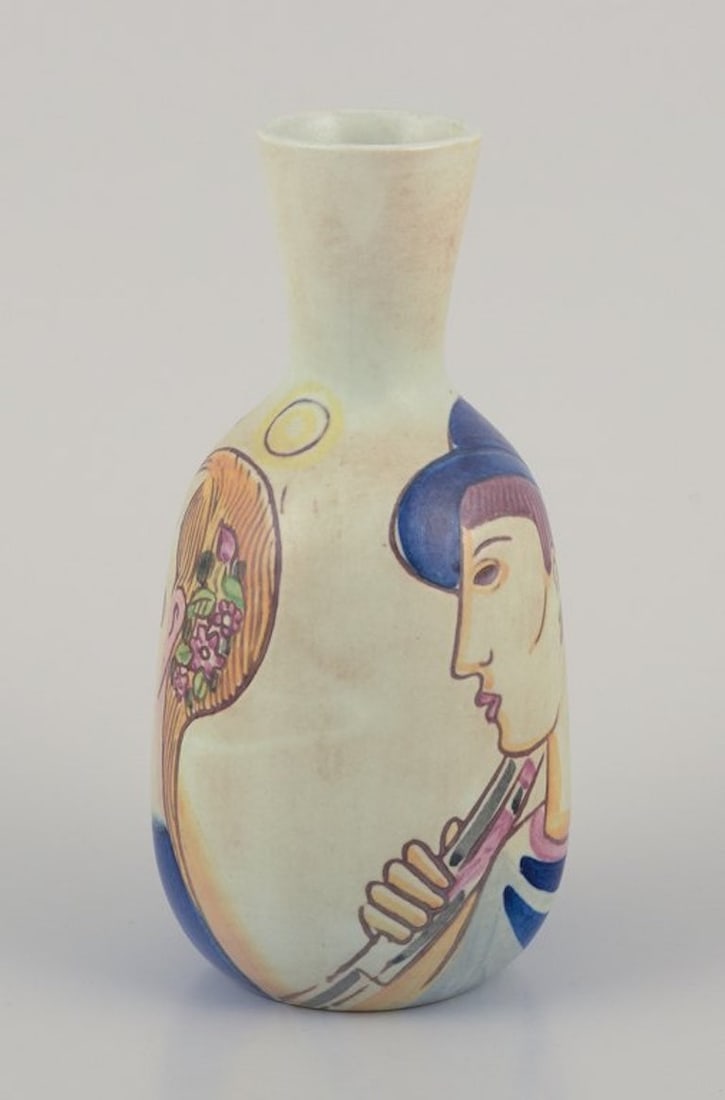Carl Harry Stalhane for Rorstrand, Sweden. "Folkvisan" ceramic vase with motif of a young farming - 6