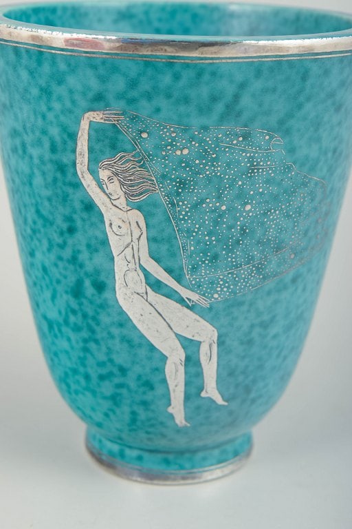 Wilhelm Kage for Gustavsberg, Sweden. Turquoise glazed stoneware vase from the Argenta series. - 3