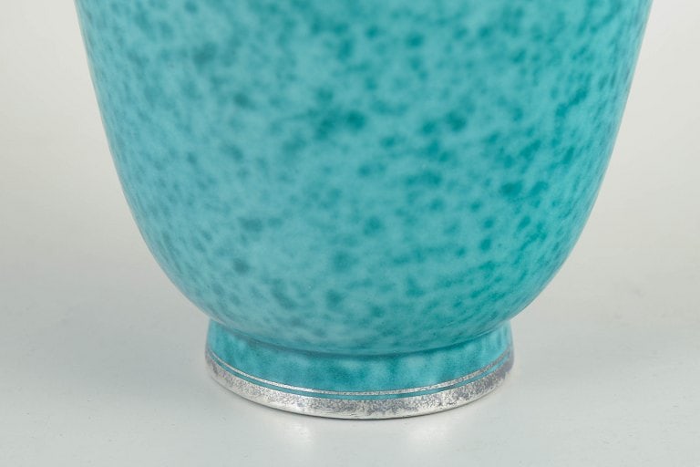Wilhelm Kage for Gustavsberg, Sweden. Turquoise glazed stoneware vase from the Argenta series. - 4
