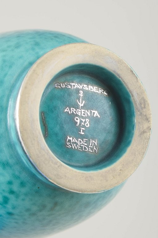 Wilhelm Kage for Gustavsberg, Sweden. Turquoise glazed stoneware vase from the Argenta series. - 5