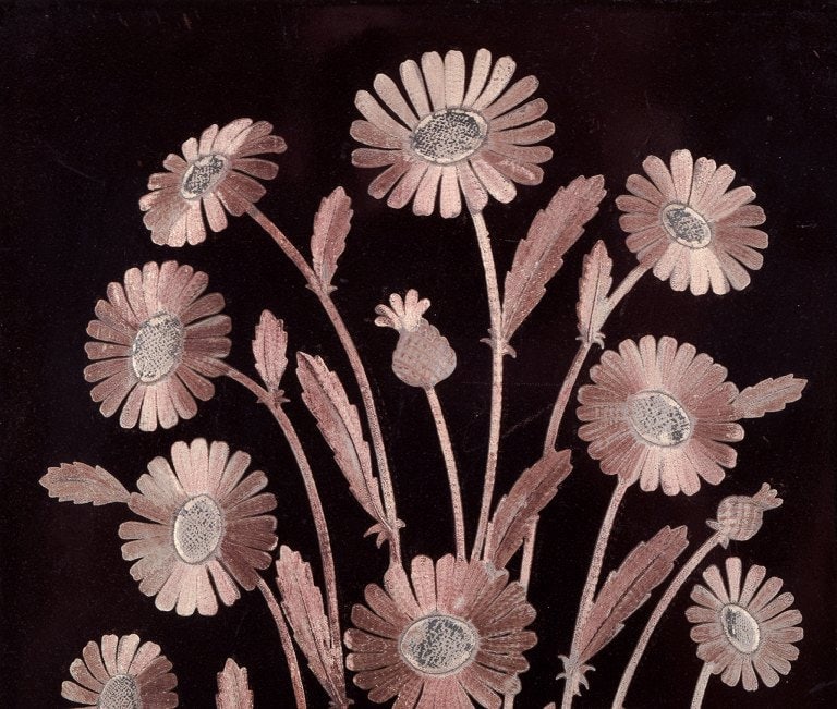 Heinz Erret for Gustavsberg, Sweden. Large ceramic relief. Floral motif decorated in silver. Flower - 4