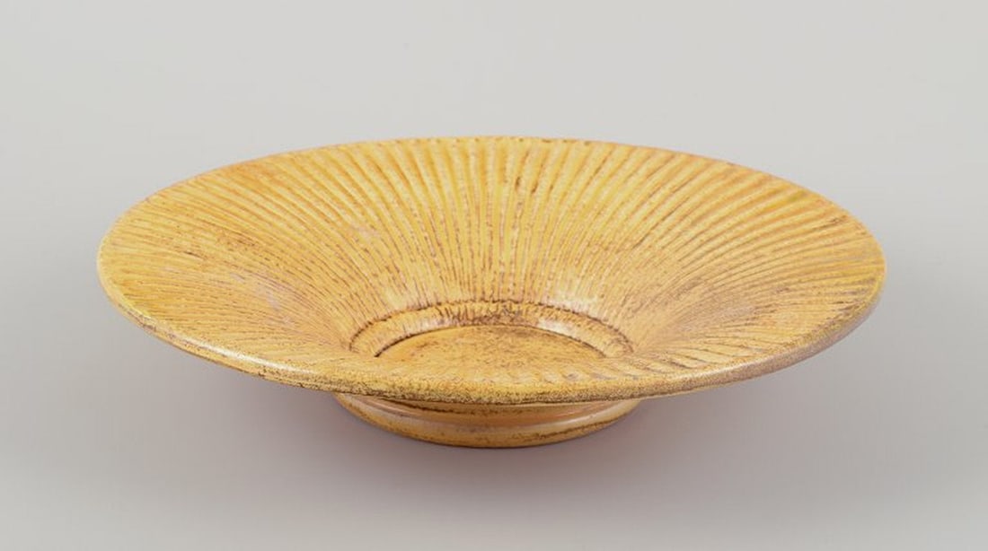 Svend Hammershoi for Kahler, Denmark. Large ceramic bowl. Uranium glaze. Approximately 1920/30s. (1 of 9)