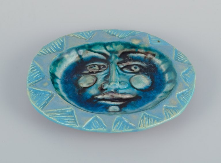 Elio Schiavon (1925-2004), italy. Unique ceramic bowl with blue glass inlay at the bottom. - 2
