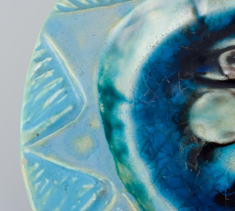 Elio Schiavon (1925-2004), italy. Unique ceramic bowl with blue glass inlay at the bottom. - 4