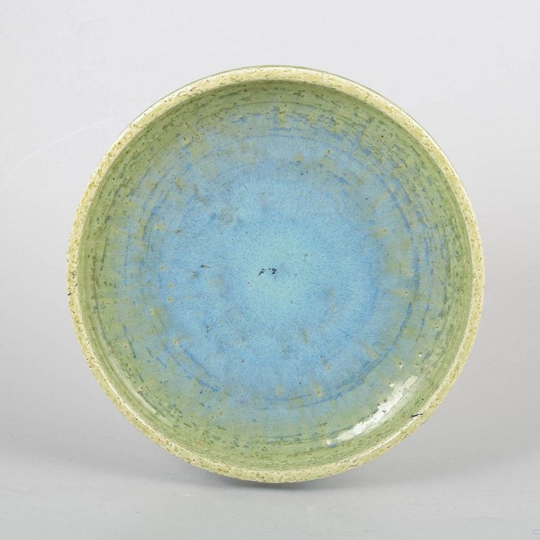 Per and Annelise Linnemann-Schmidt for Palshus, Denmark. Large stoneware dish in blue and green (1 of 4)