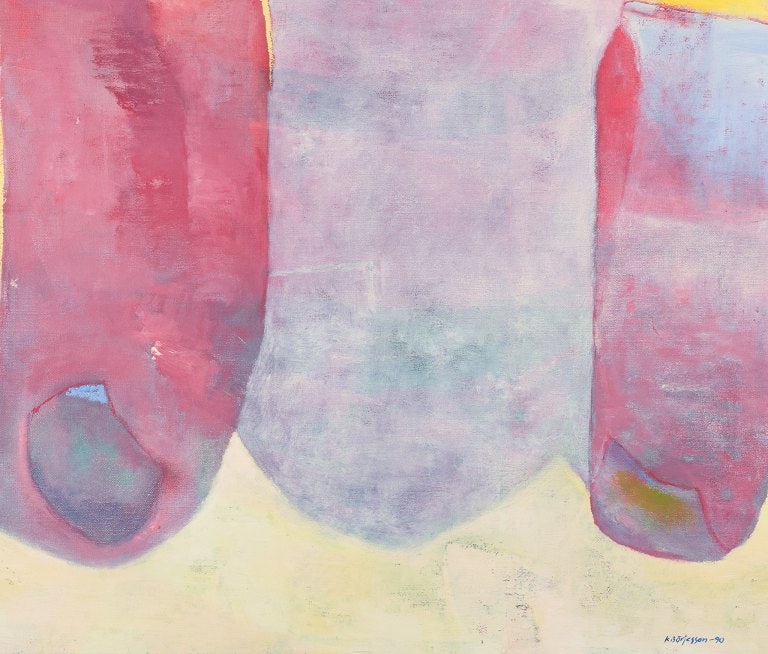 K. Borjesson, Swedish artist. Oil on canvas. Abstract composition.: K. Borjesson, Swedish artist. Oil on canvas. Abstract composition. Signed and dated 1990. in perfect condition. Dimensions: W 66.3 cm x H 56.2 cm. Total: W 67.5 cm x H 57.5 cm. Reserve: $490.00 Shippi