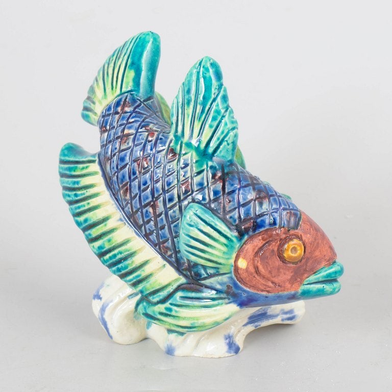 Gunnar Nylund for Rorstrand, Sweden. Decorative, colourful fish figurine. Mid-20th century. - 2