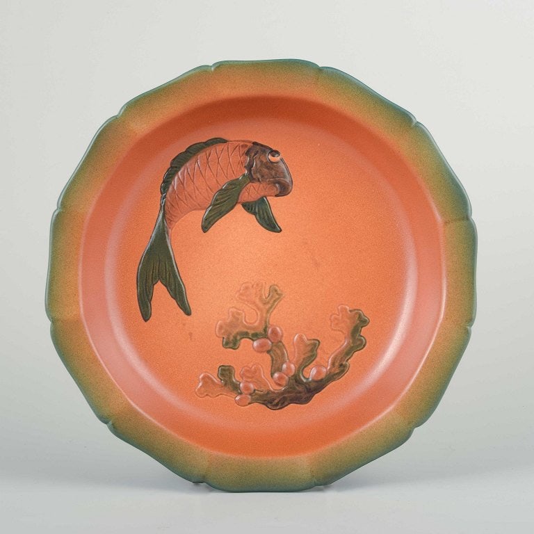 Ipsens Enke, Denmark. Large ceramic wall plaque/decorative dish with relief decoration of fish and (1 of 5)