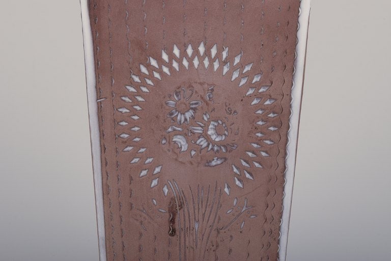 Mari Simmulson for Upsala Ekeby, Sweden. Ceramic vase in a square shape. Features floral and female - 5