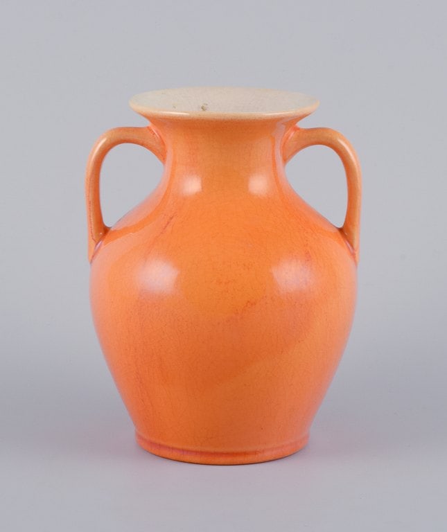 Rorstrand, Sweden, earthenware vase with handles in uranium yellow glaze. - 2