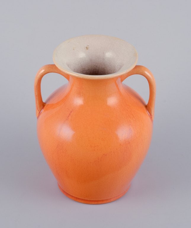 Rorstrand, Sweden, earthenware vase with handles in uranium yellow glaze. - 3