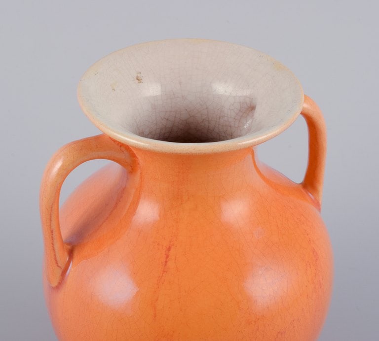 Rorstrand, Sweden, earthenware vase with handles in uranium yellow glaze. - 4