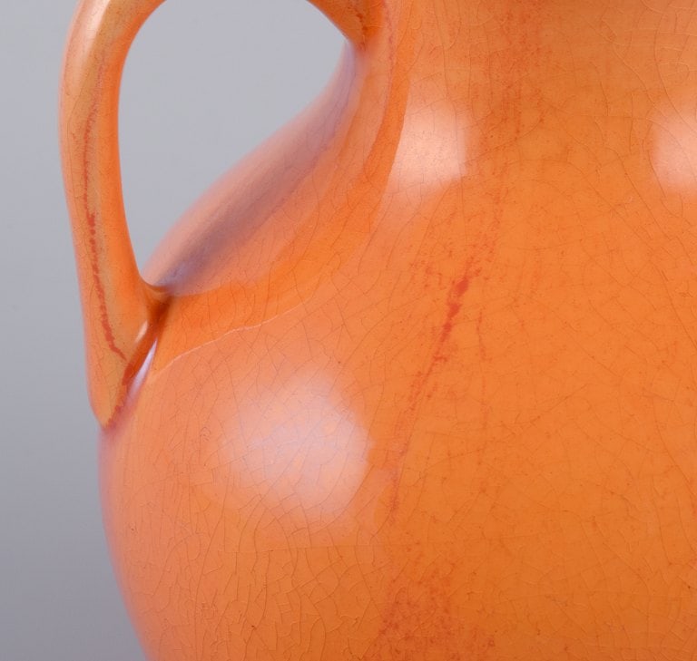 Rorstrand, Sweden, earthenware vase with handles in uranium yellow glaze. - 5