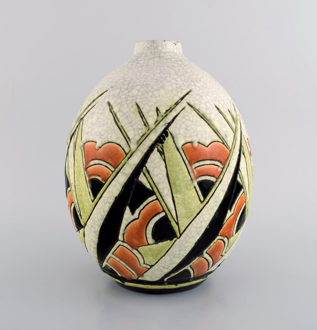 Charles Catteau (1880-1966) for Boch Freres Keramis, Belgium. Art deco ceramic vase in cloisonnA© - 2
