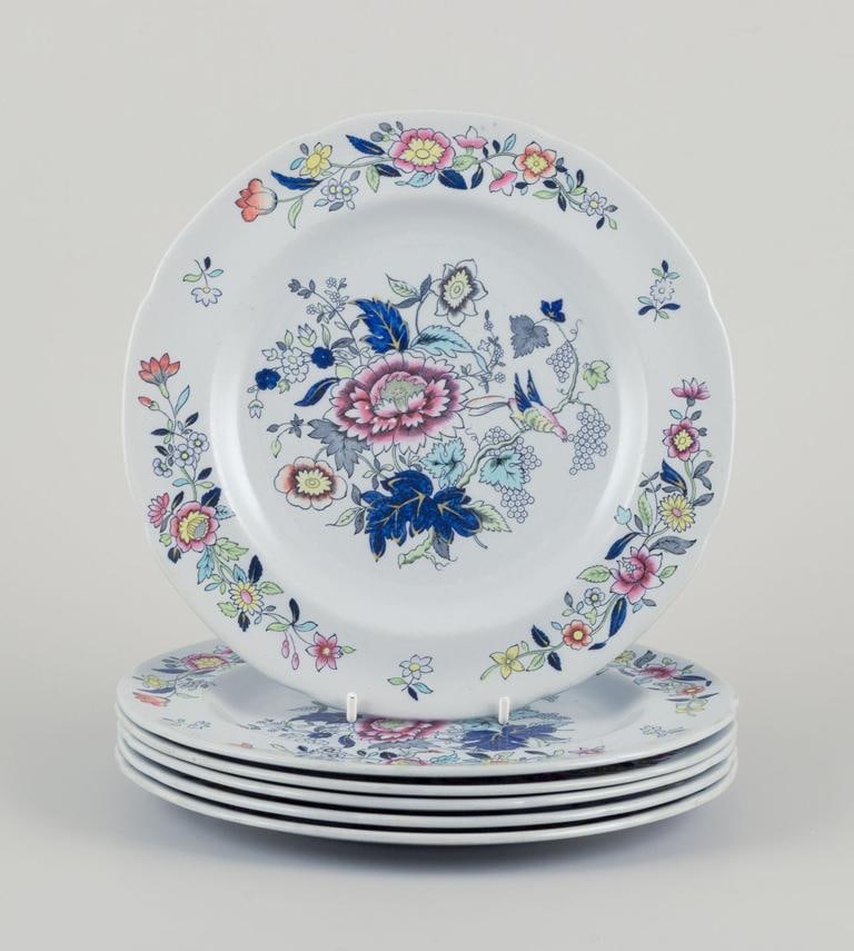 Copeland Spode, England. Six lunch plates in faience with flower and bird motifs. Approx. 1930s. (1 of 5)