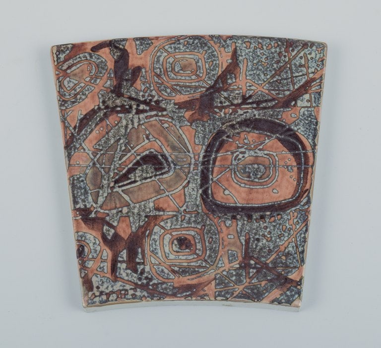 Royal Copenhagen, six Baca faience tiles with patterned glaze in brown, blue and green. - 5
