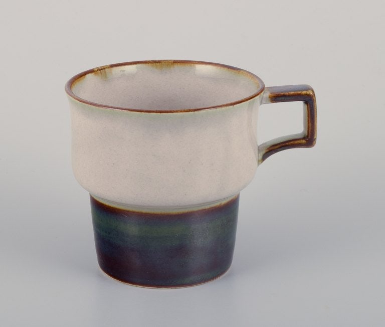 Bing & Grondahl. Four sets of Tema coffee cups with matching saucers and a sugar bowl in stoneware. - 3