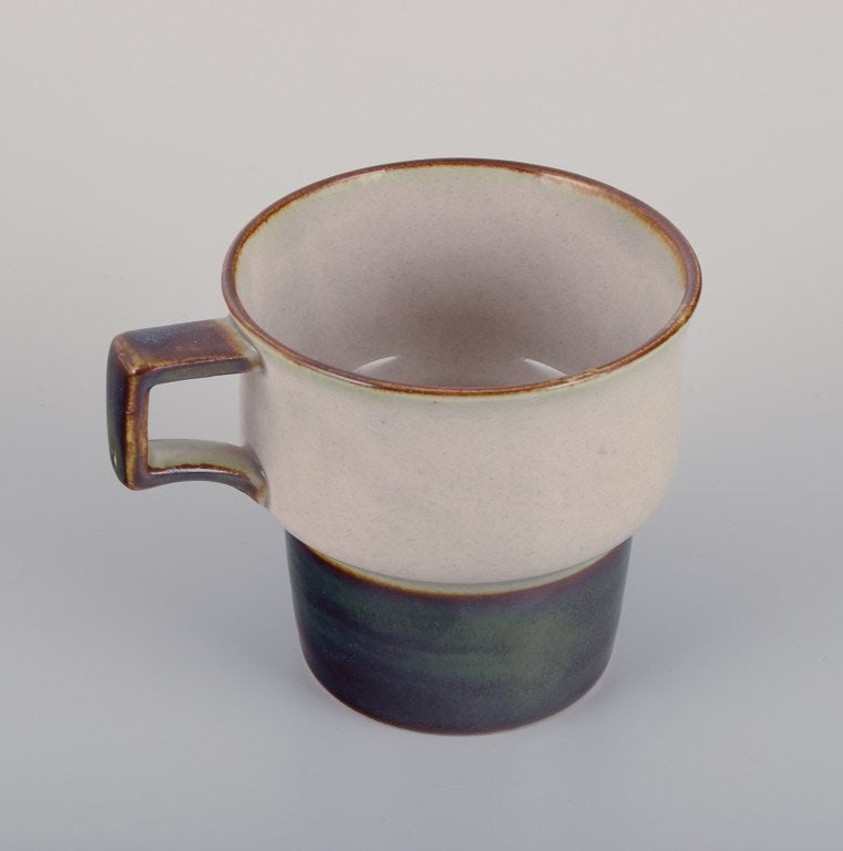 Bing & Grondahl. Four sets of Tema coffee cups with matching saucers and a sugar bowl in stoneware. - 4