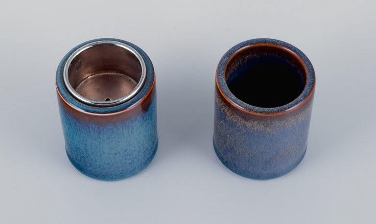 Carl Harry Stalhane for Rorstrand, a pair of ceramic vases with blue glaze. - 2