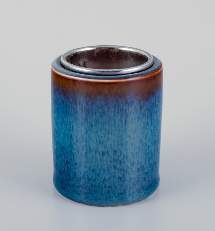 Carl Harry Stalhane for Rorstrand, a pair of ceramic vases with blue glaze. - 3