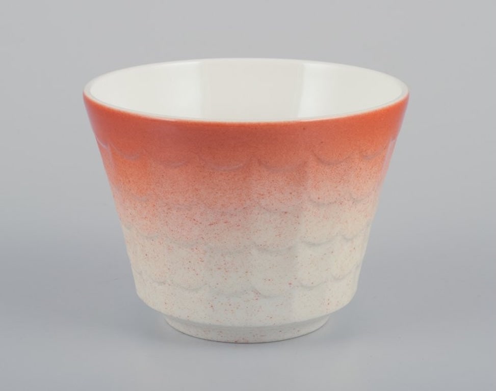 Wilhelm Kage for Gustavsberg, Sweden. Five porcelain plant pots. Glazed in orange and blue. 1960s. - 6