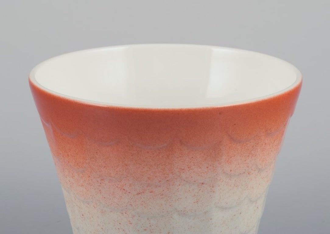 Wilhelm Kage for Gustavsberg, Sweden. Five porcelain plant pots. Glazed in orange and blue. 1960s. - 8