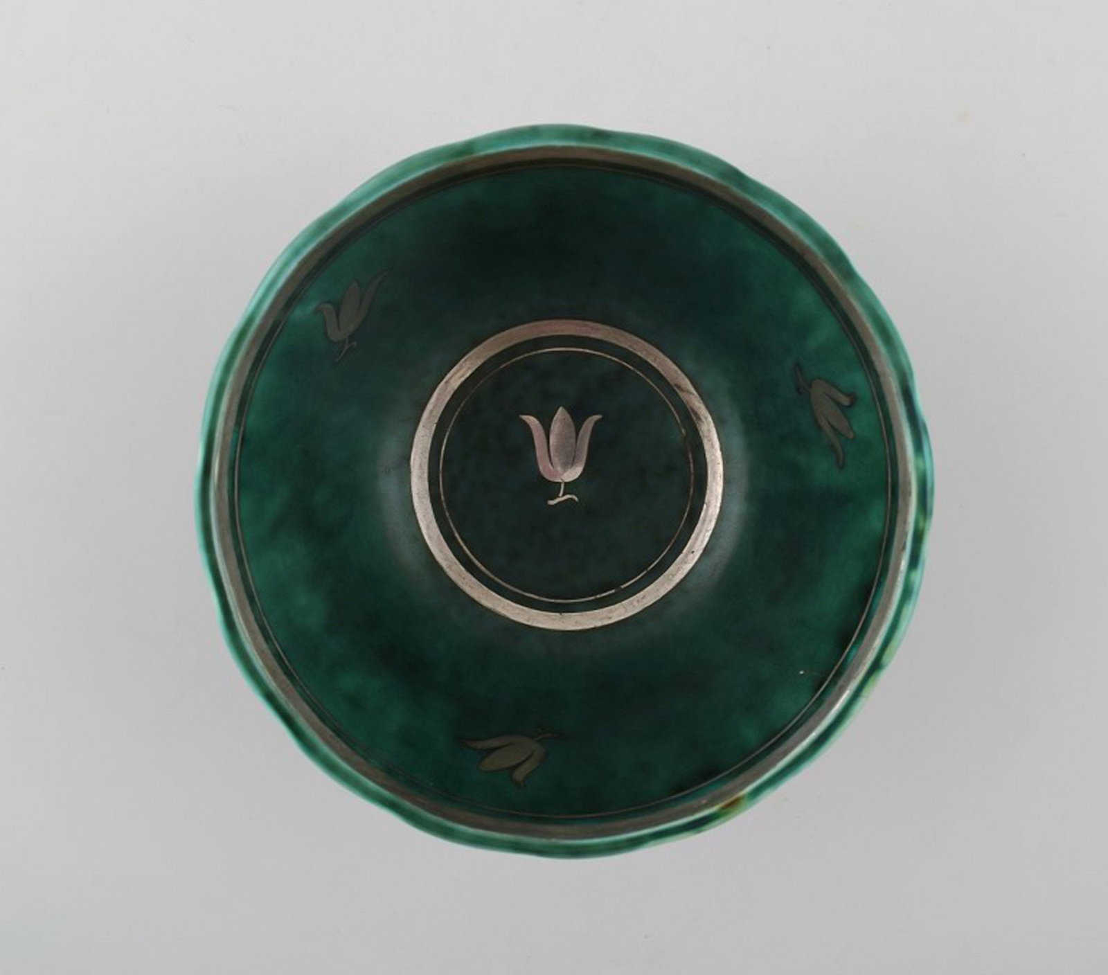 Wilhelm Kage, Gustavsberg, Argenta Art deco bowl decorated with flower buds. (1 of 6)