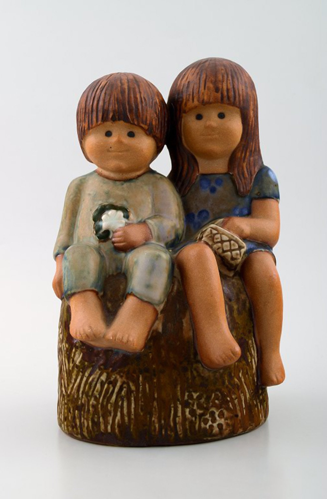 RARE FiGURE, Lisa Larson, "Siblings", glazed pottery, tagged Lisa L K-studio Gustavsberg, Sweden. (1 of 7)