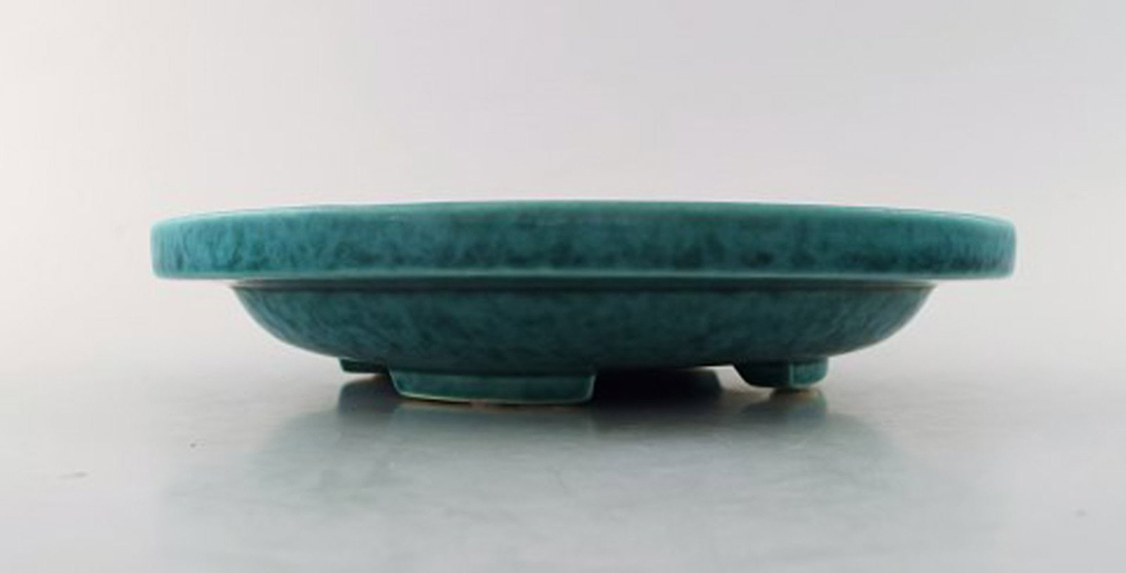 Wilhelm Kage, Gustavsberg, art deco Argenta dish on feet in ceramics decorated with lion in silver - 3