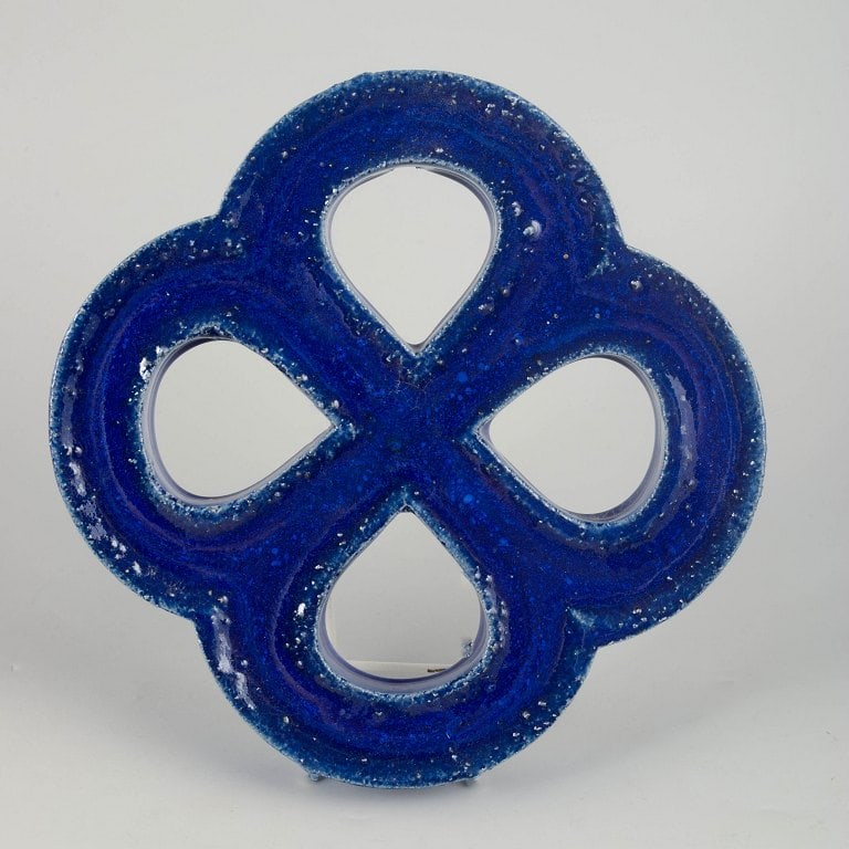 Gustavsberg, Sweden. Stoneware wall relief with hanging hole in four-lobed form and blue glaze. (1 of 4)