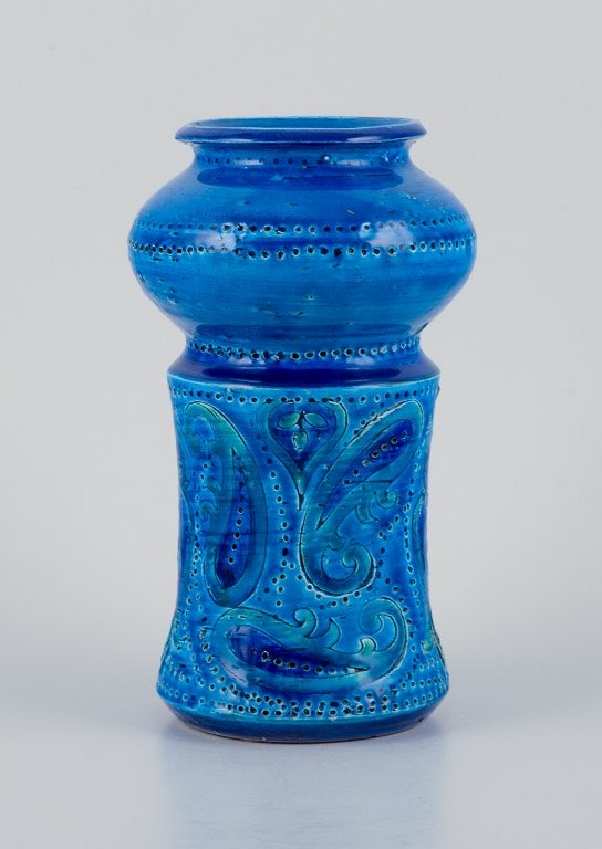 Aldo Londi for Bitossi, italy, ceramic vase in azure blue glaze. - 2