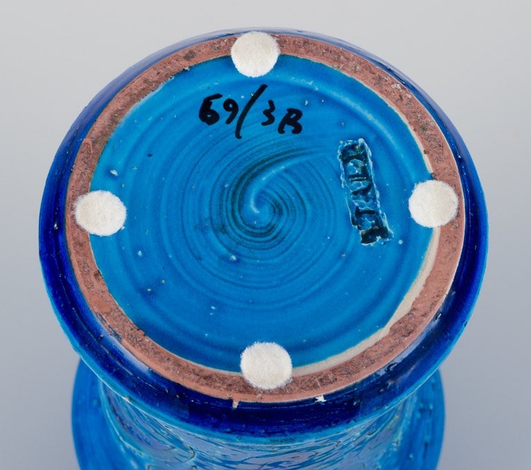 Aldo Londi for Bitossi, italy, ceramic vase in azure blue glaze. - 4