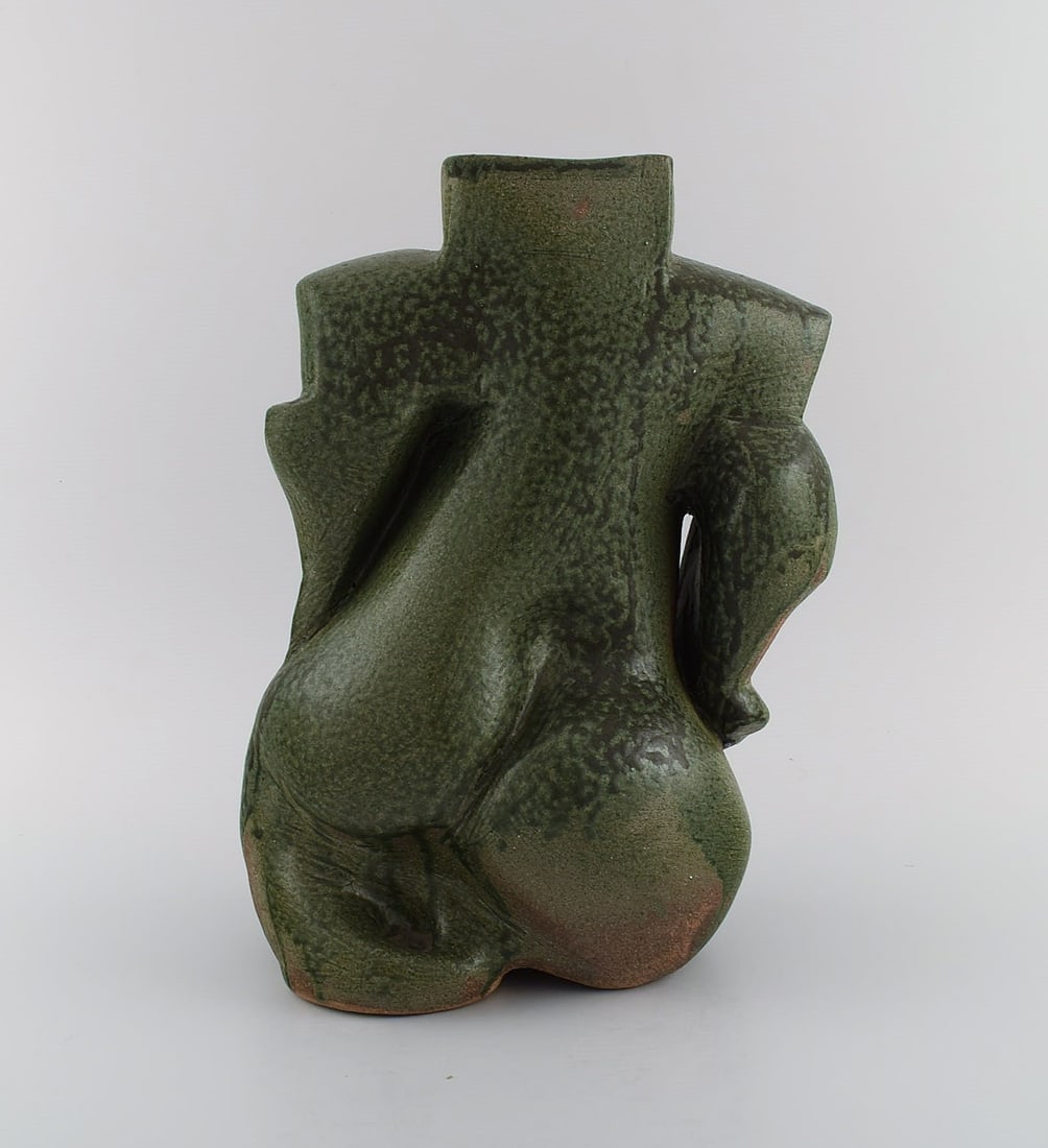 French studio potter. Organically shaped unique vase in glazed stoneware. Beautiful glaze in dark (1 of 8)