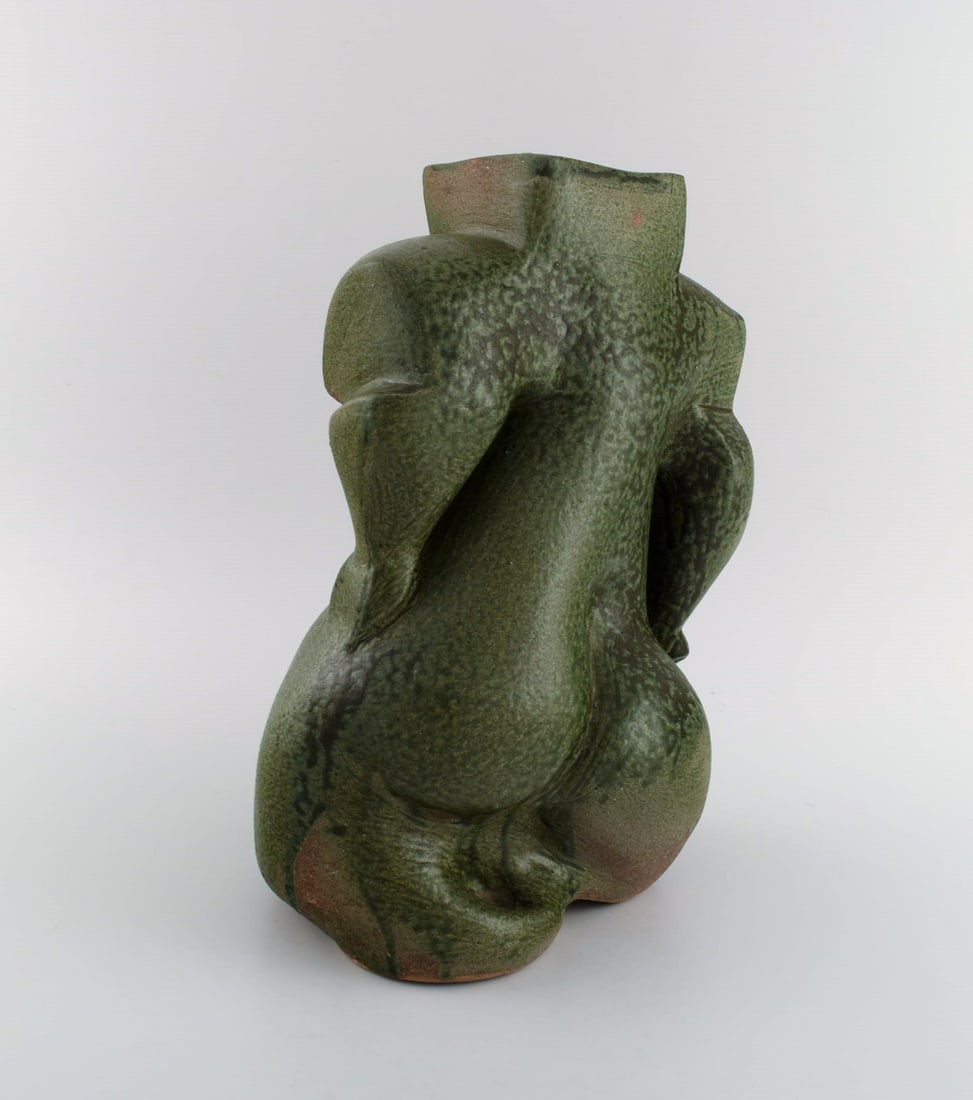 French studio potter. Organically shaped unique vase in glazed stoneware. Beautiful glaze in dark - 7