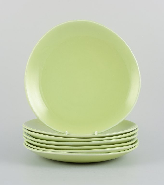 Stig Lindberg for Gustavsberg. Set of seven "Colorado" retro porcelain plates in apple green. (1 of 5)