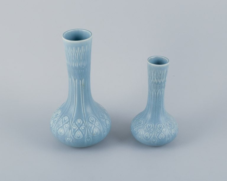 Upsala-Ekeby/Gefle, Sweden. Two "Kairo" (Cairo) ceramic vases in light blue glaze. - 2