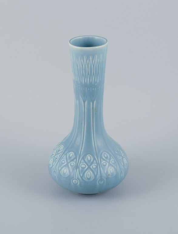Upsala-Ekeby/Gefle, Sweden. Two "Kairo" (Cairo) ceramic vases in light blue glaze. - 3