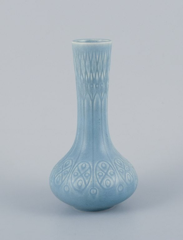 Upsala-Ekeby/Gefle, Sweden. Two "Kairo" (Cairo) ceramic vases in light blue glaze. - 6