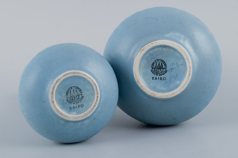 Upsala-Ekeby/Gefle, Sweden. Two "Kairo" (Cairo) ceramic vases in light blue glaze. - 8