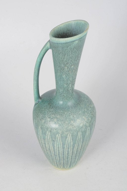 Gunnar Nylund for Rorstrand, Sweden. Tall stoneware pitcher with fluted body in light - 2