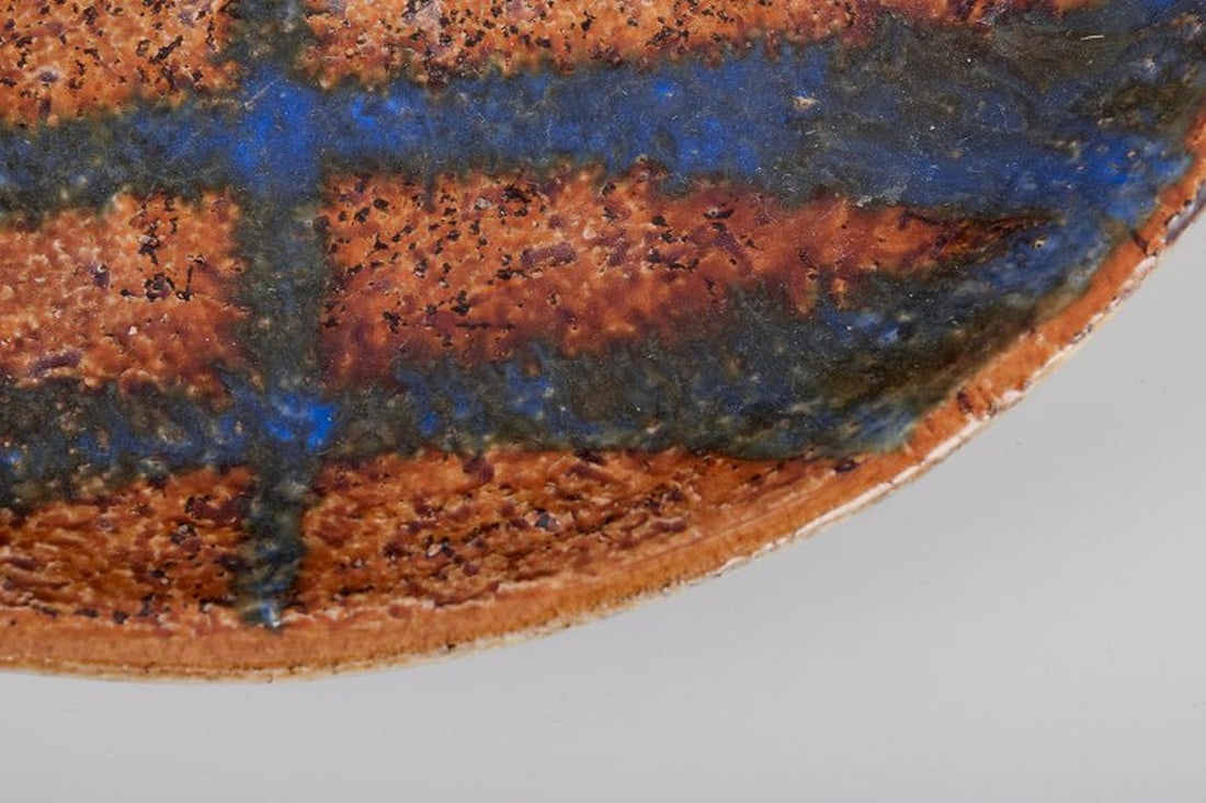 Mari Simmulson for Upsala Ekeby, Sweden. Low ceramic bowl with glaze in blue and ochre tones. - 7