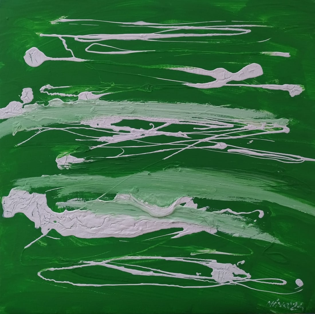 Abstract Oil painting Green Nina L: Title: Abstract Oil painting Green Nina L Description: 55Lt Painter: Nina L. Size: 50x50 cm/ 19.68x19.68 inches Components: oil, canvas Original painting CONDITION: exellent ERA: 2024 ARTIST: She was 