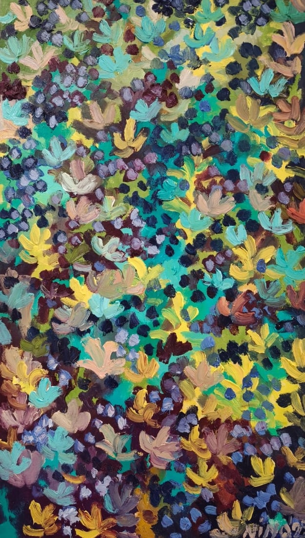 Abstract Oil painting Blueberry field Nina L: Title: Abstract Oil painting Blueberry field Nina L Description: 181Lt Painter: Nina L. Size: 70x40 cm/ 27.55x15.74 inches Components: oil, canvas Original painting CONDITION: exellent ERA: 2025