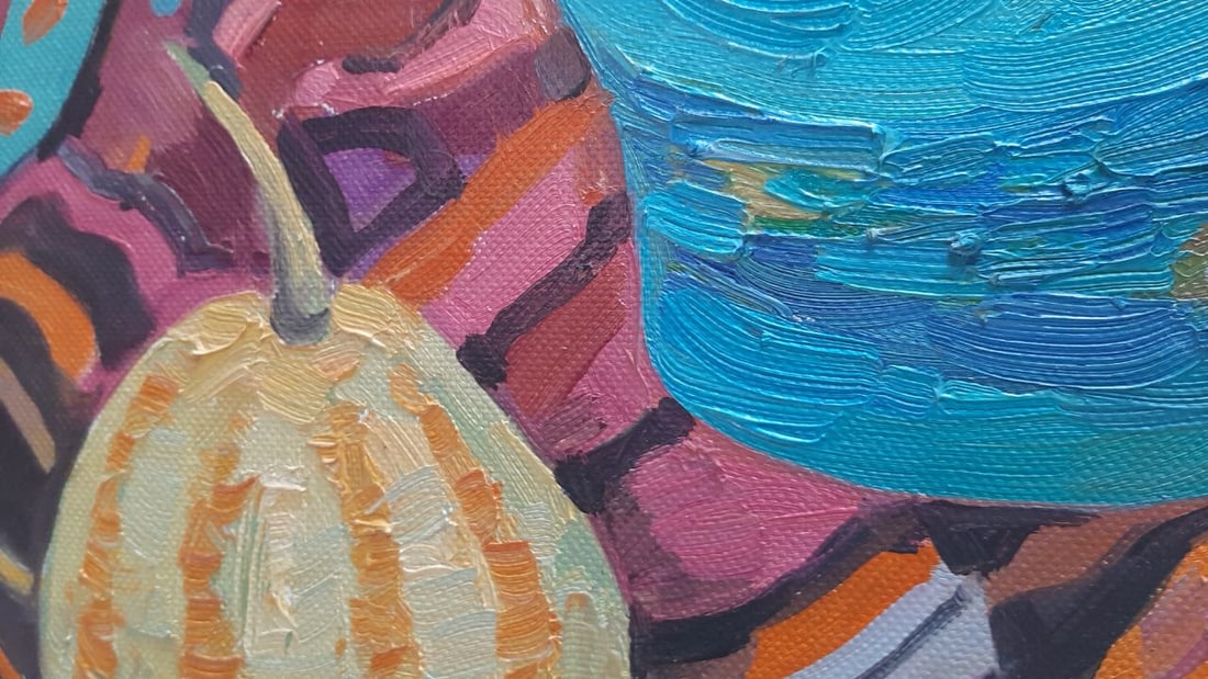 Abstract Oil painting Blue bottle and pumpkin Tetyana Shulyak - 5