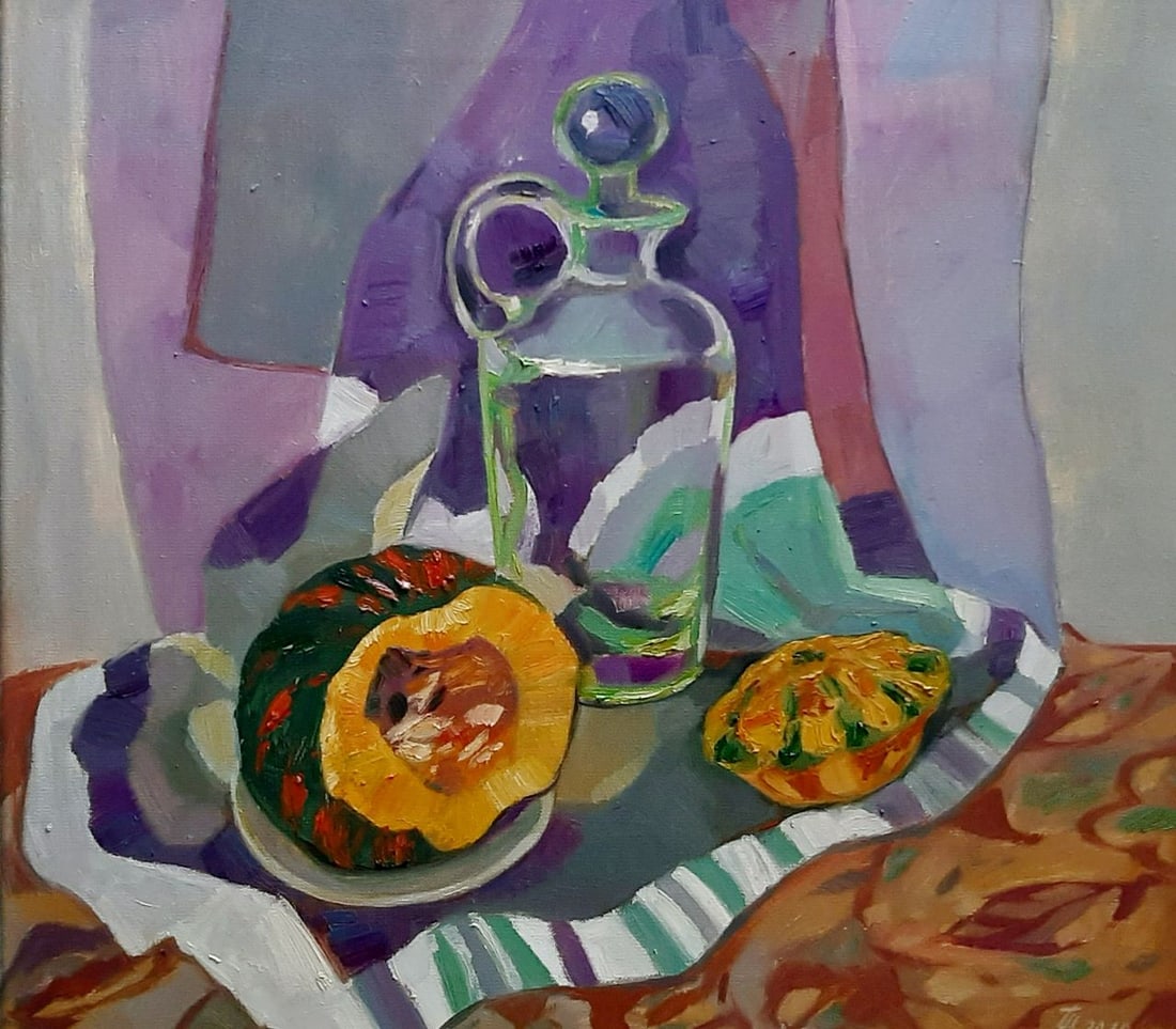 Abstract Oil painting Still life with pumpkins Tetyana Shulyak: Title: Abstract Oil painting Still life with pumpkins Tetyana Shulyak Description: 05Sl Painter: Tetyana Shulyak Size: 50x55cm/19.68x21.65 inches Components: oil, canvas Original painting from our