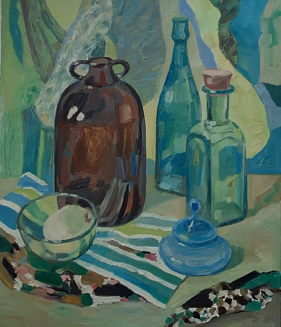 Abstract Oil painting Blue still life Tetyana Shulyak: Title: Abstract Oil painting Blue still life Tetyana Shulyak Description: 23Sl Painter: Tetyana Shulyak Size: 60x70 cm/23,62x27,56 inches Components: oil, canvas Original painting from our collection 