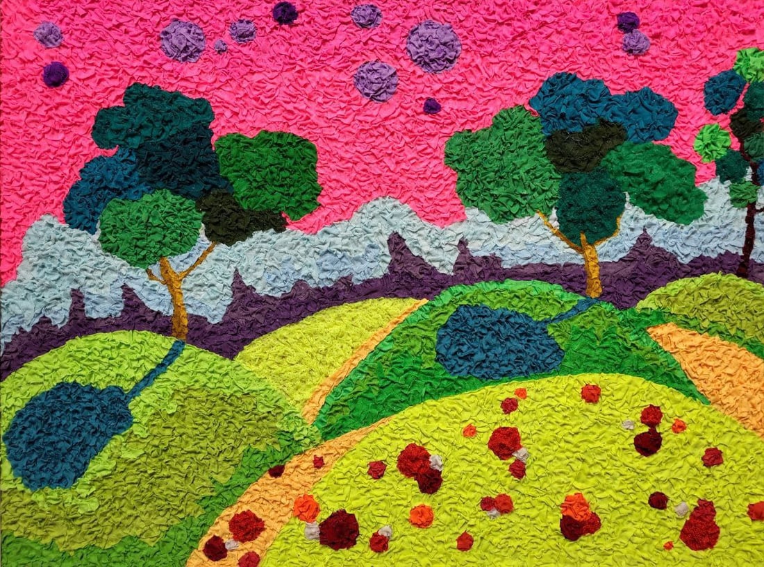 Handicraft Merry Meadow: Title: Handicraft Merry Meadow Description: 03Serd Painter: Size: 45x60 cm/17,71x23,62 inches Components: Fabric, glue, fiberboard Original Artwork from our collection ERA: $190 Shipping: Domestic: