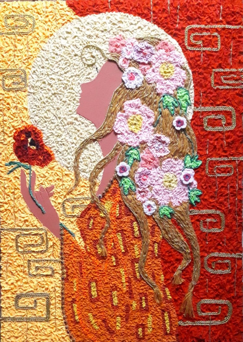 Handicraft Dreaming: Title: Handicraft Dreaming Description: 11Serd Painter: Size: 70x50 cm/27,56x19,68 inches Components: Fabric, glue, fiberboard Original Artwork from our collection ERA: $190 Shipping: Domestic: