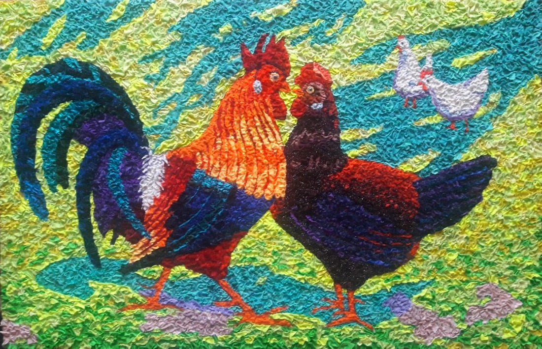 Handicraft Meeting: Title: Handicraft Meeting Description: 13Serd Painter: Size: 45x70 cm/17,71x27,56 inches Components: Fabric, glue, fiberboard Original Artwork from our collection ERA:2023 $290 Shipping: Domestic: